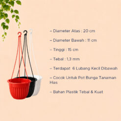 RUPLAS GANTUNG NANA POT TANAMAN Tumbuhan Hias Bunga Daun Bulat Diameter atas 20 cm centimeter Merah Bata Hitam Putih - Gambar 4
