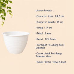 MDN TAWON 24 POT TANAMAN Tumbuhan Hias Bunga Bulat Diameter atas 24,5 cm centimeter Putih - Gambar 4
