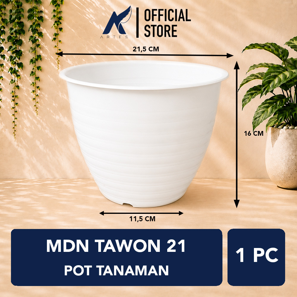 MDN TAWON 21 POT TANAMAN Tumbuhan Hias Bunga Bulat Diameter atas 21,5 cm centimeter Putih