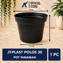 JT-PLAST POLOS 30 POT TANAMAN Bulat Tumbuhan Hias Bunga Daun dll Diameter Atas 19 cm centi meter Hitam