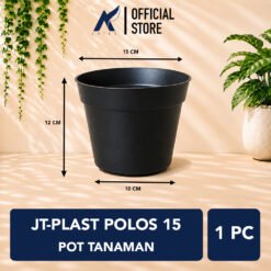 JT-PLAST POLOS 15 POT TANAMAN Tumbuhan Hias Bunga Daun Bulat Diameter atas 15 cm centimeter Hitam