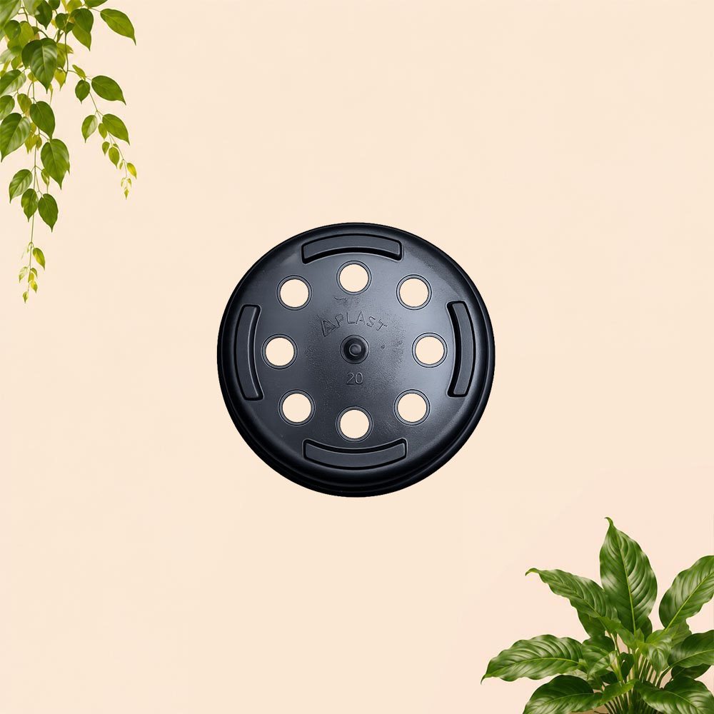 JT-PLAST POLOS 20 POT TANAMAN Tumbuhan Hias Bunga Daun Bulat Diameter atas 20 cm centimeter Hitam - Gambar 3