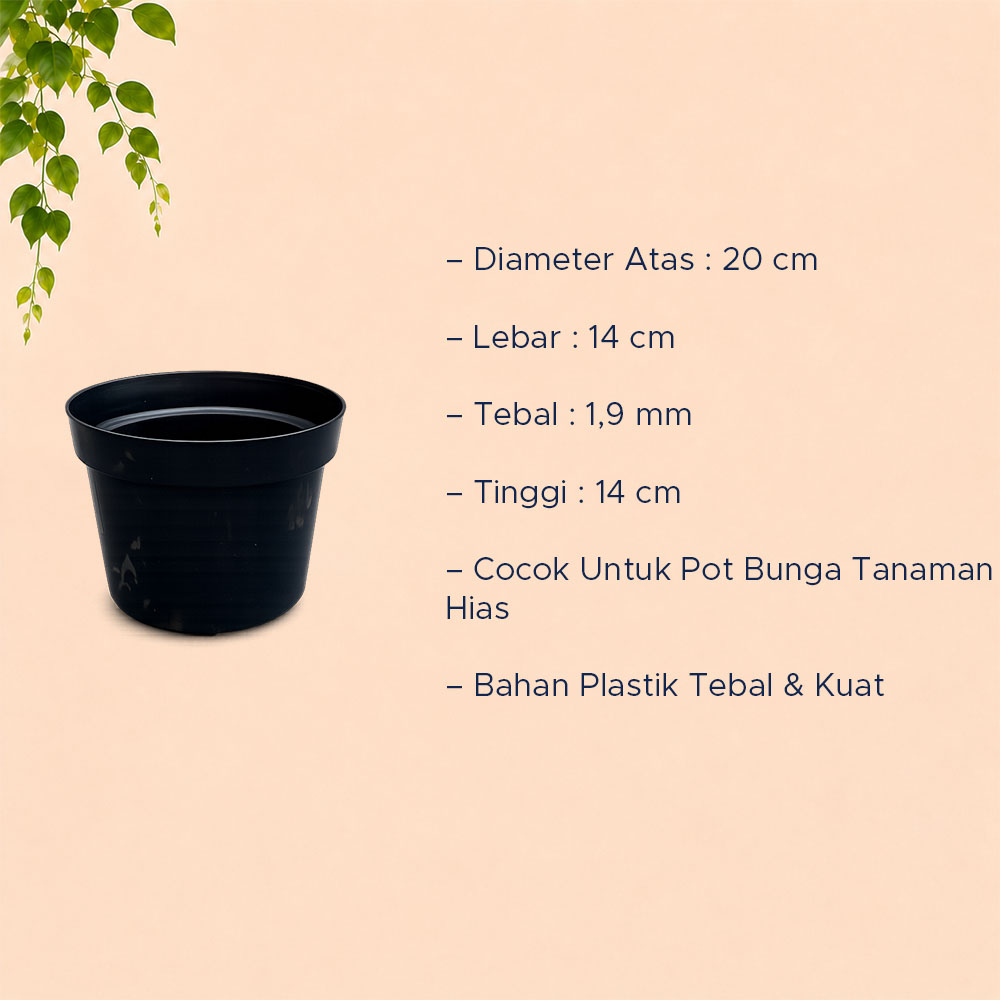 JT-PLAST POLOS 20 POT TANAMAN Tumbuhan Hias Bunga Daun Bulat Diameter atas 20 cm centimeter Hitam - Gambar 4
