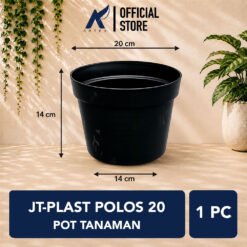 JT-PLAST POLOS 20 POT TANAMAN Tumbuhan Hias Bunga Daun Bulat Diameter atas 20 cm centimeter Hitam
