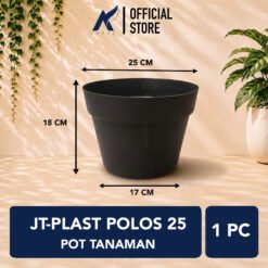 JT-PLAST POLOS 25 POT TANAMAN Tumbuhan Hias Bunga Daun Bulat Diameter atas 25 cm centimeter Hitam