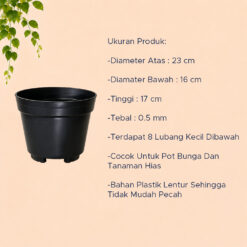 JT-PLAST POLOS 25 POT TANAMAN Tumbuhan Hias Bunga Daun Bulat Diameter atas 23 cm centimeter Hitam - Gambar 4