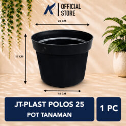 JT-PLAST POLOS 25 POT TANAMAN Tumbuhan Hias Bunga Daun Bulat Diameter atas 23 cm centimeter Hitam