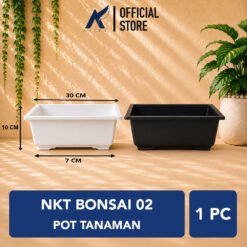NKT BONSAI 02 POT TANAMAN Bulat Tumbuhan Hias Bunga dll Diameter Atas 30 cm centi meter Hitam Putih