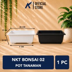 NKT BONSAI 02 POT TANAMAN Bulat Tumbuhan Hias Bunga dll Diameter Atas 30 cm centi meter Hitam Putih