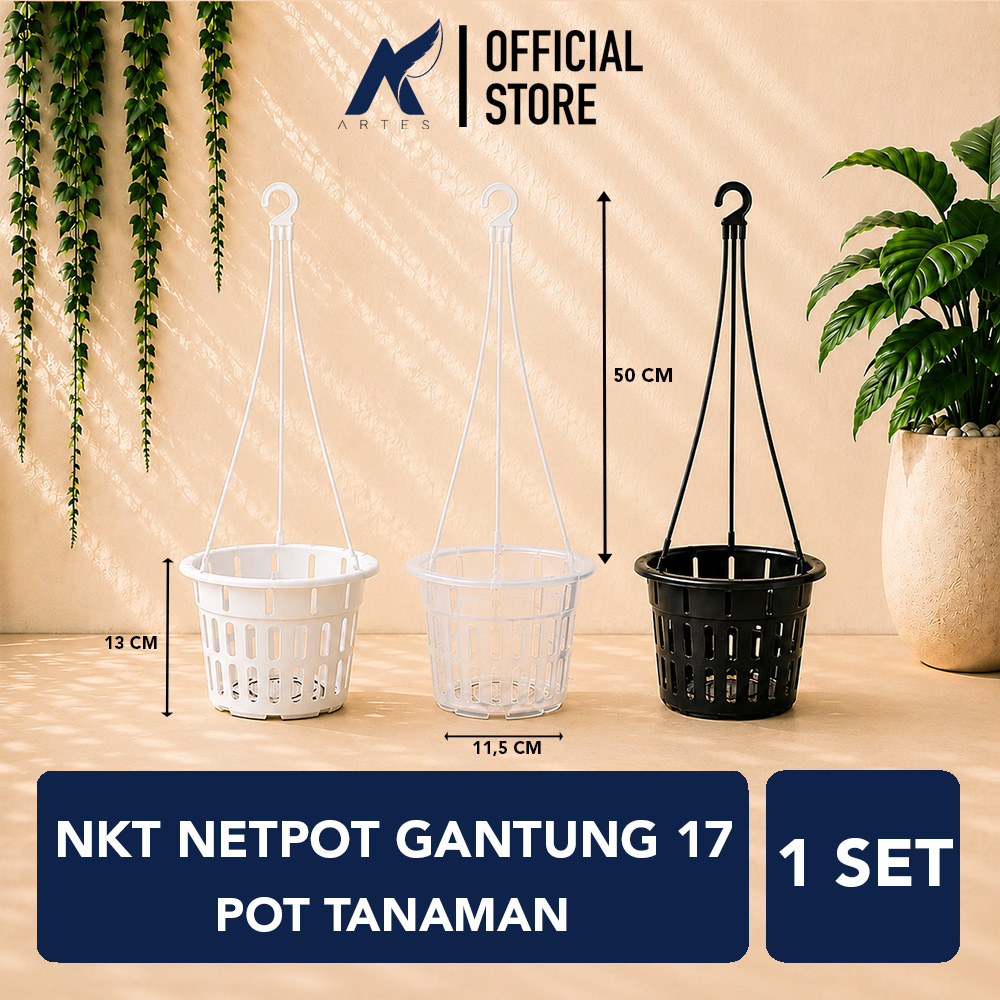 NKT NETPOT GANTUNG 17 POT TANAMAN Taneman Tumbuhan Bunga Anggrek Hidroponik Plastik Diameter 17,5 cm centi meter Bening Hitam Putih