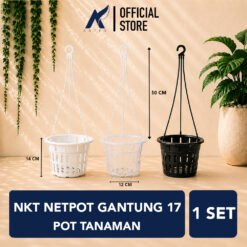 NKT NETPOT GANTUNG 17 POT TANAMAN Taneman Tumbuhan Bunga Anggrek Hidroponik Plastik Diameter 17 cm centi meter Bening Hitam Putih