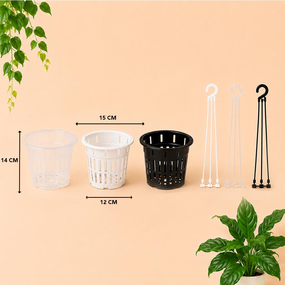 NKT NETPOT GANTUNG 17 POT TANAMAN Taneman Tumbuhan Bunga Anggrek Hidroponik Plastik Diameter 17,5 cm centi meter Bening Hitam Putih - Gambar 3
