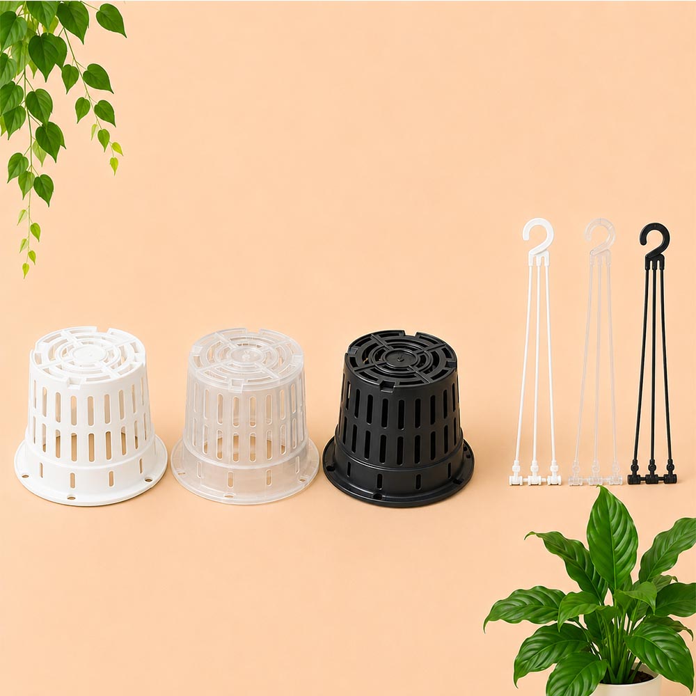 NKT NETPOT GANTUNG 17 POT TANAMAN Taneman Tumbuhan Bunga Anggrek Hidroponik Plastik Diameter 17,5 cm centi meter Bening Hitam Putih - Gambar 2