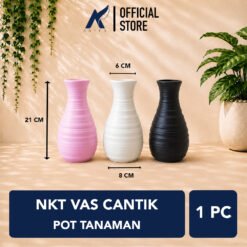 NKT VAS CANTIK POT TANAMAN Bunga Hiasan Kamar Dekorasi Kantor Meja Wadah Plastik Tebal Warna Warni Diameter Atas 15 cm centimeter Hitam Pink Putih