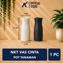 NKT VAS CINTA POT TANAMAN Bunga Hiasan Kamar Dekorasi Kantor Meja Wadah Plastik Tebal Warna Warni cantik Diameter Atas 7 cm centimeter Putih Hitam