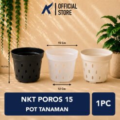 NKT POROS 15 POT TANAMAN Bulat Tumbuhan Hias Bunga dll Diameter Atas 15 cm centi meter Bening Hitam Putih