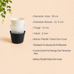NKT POROS 20 POT TANAMAN Bulat Tumbuhan Hias Bunga dll Diameter Atas 18 cm centi meter Bening Hitam Putih - Gambar 4