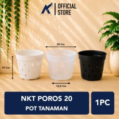 NKT POROS 20 POT TANAMAN Bulat Tumbuhan Hias Bunga dll Diameter Atas 20 cm centi meter Bening Hitam Putih