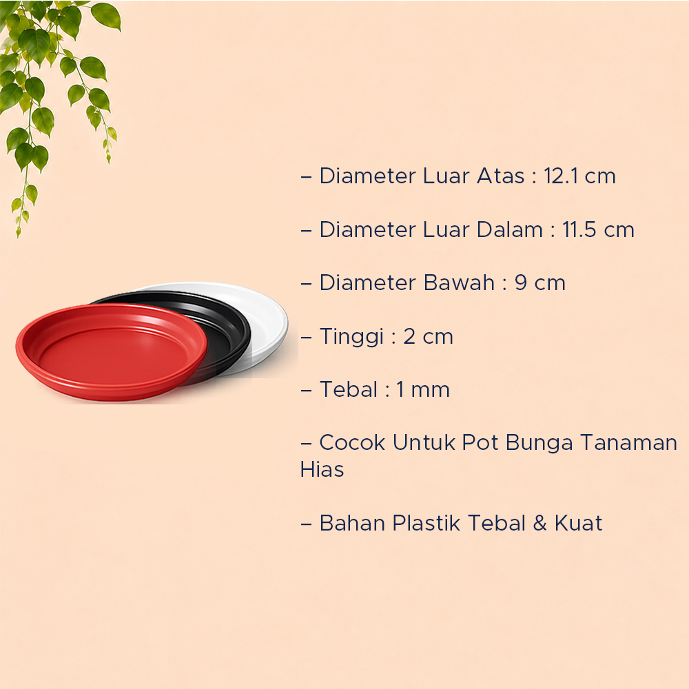 NKT ALAS POT 15 POT TANAMAN Tatakan Tatak Tumbuhan Bunga Plastik Diameter 12.1 cm Centi meter Merah Bata Hitam Putih - Gambar 4