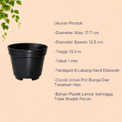DUTAMA 20 POLOS POT TANAMAN Bulat Tumbuhan Hias Bunga dll Diameter Atas 17.7 cm centi meter Hitam - Gambar 4