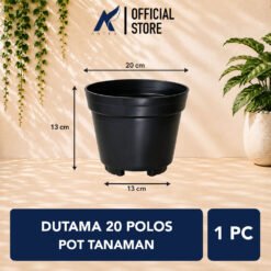 DUTAMA 20 POLOS POT TANAMAN Bulat Tumbuhan Hias Bunga dll Diameter Atas 20 cm centi meter Hitam