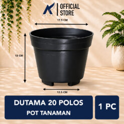 DUTAMA 20 POLOS POT TANAMAN Bulat Tumbuhan Hias Bunga dll Diameter Atas 17.5 cm centi meter Hitam