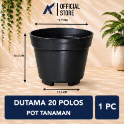 DUTAMA 20 POLOS POT TANAMAN Bulat Tumbuhan Hias Bunga dll Diameter Atas 17.7 cm centi meter Hitam