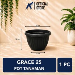 GRACE 25 POT TANAMAN Plastik Kuping Tumbuhan Hias Bunga Daun Diameter Atas 25cm Centi meter Hitam