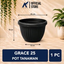 GRACE 25 POT TANAMAN Plastik Kuping Tumbuhan Hias Bunga Daun Diameter Atas 25cm Centi meter Hitam