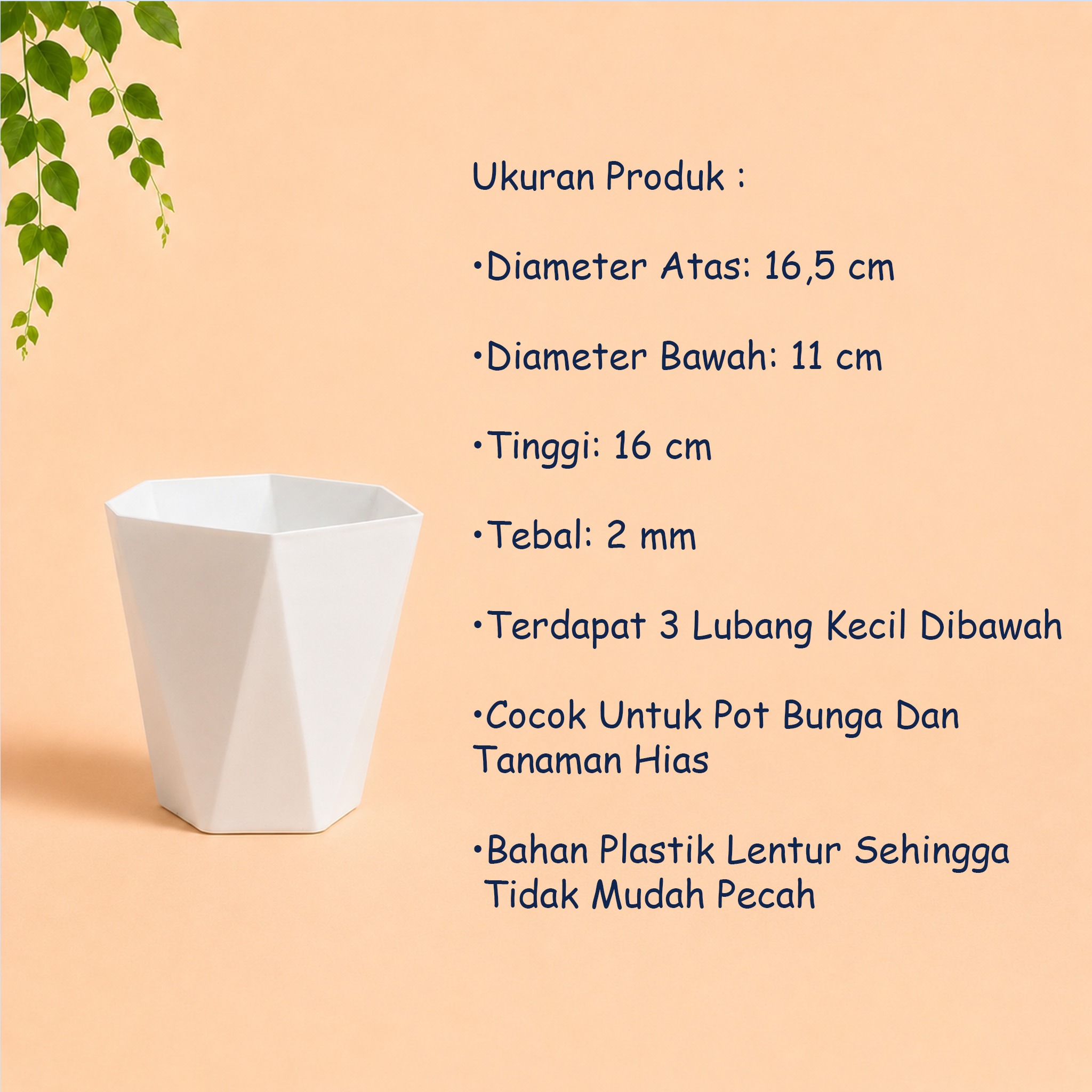 QUEEN KOI 20 POT TANAMAN Bulat Tumbuhan Hias Dekorasi Bunga Daun Diameter Atas 16,5 cm centi meter Putih - Gambar 4