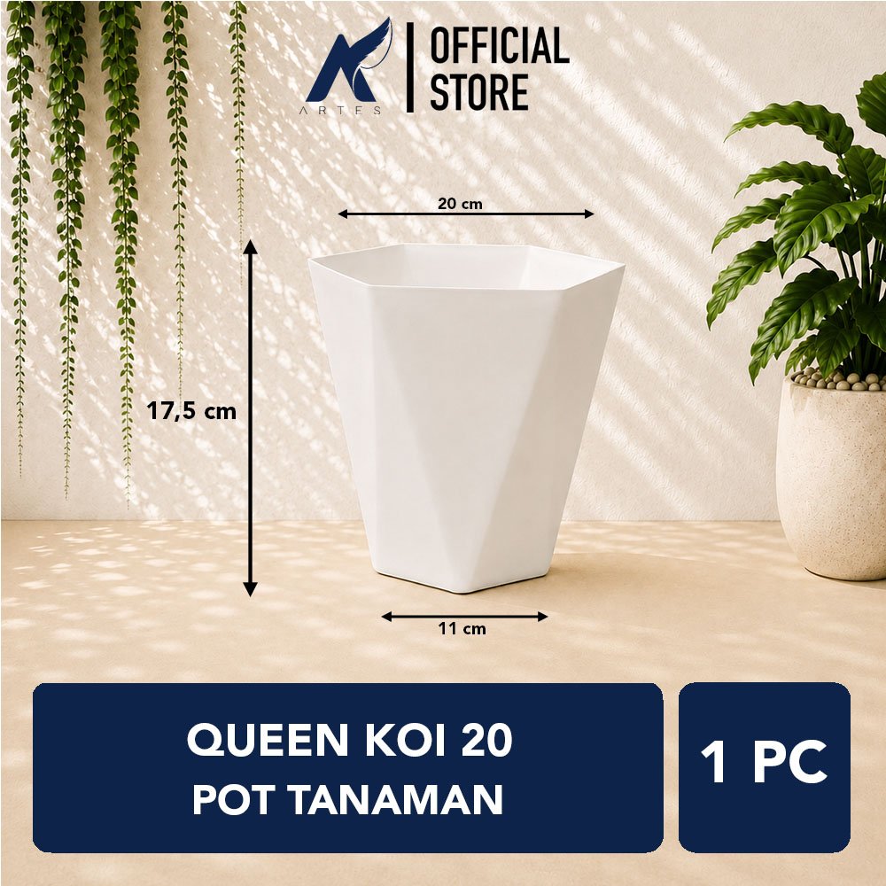 QUEEN KOI 20 POT TANAMAN Bulat Tumbuhan Hias Dekorasi Bunga Daun Diameter Atas 20 cm centi meter Putih