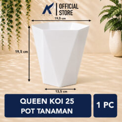 QUEEN KOI 25 POT TANAMAN Bulat Tumbuhan Hias Dekorasi Bunga Daun Diameter Atas 19,5 cm centi meter Putih