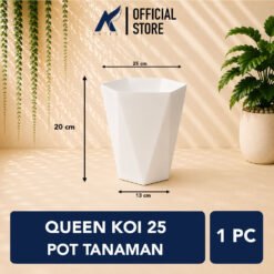 QUEEN KOI 25 POT TANAMAN Bulat Tumbuhan Hias Dekorasi Bunga Daun Diameter Atas 25 cm centi meter Putih