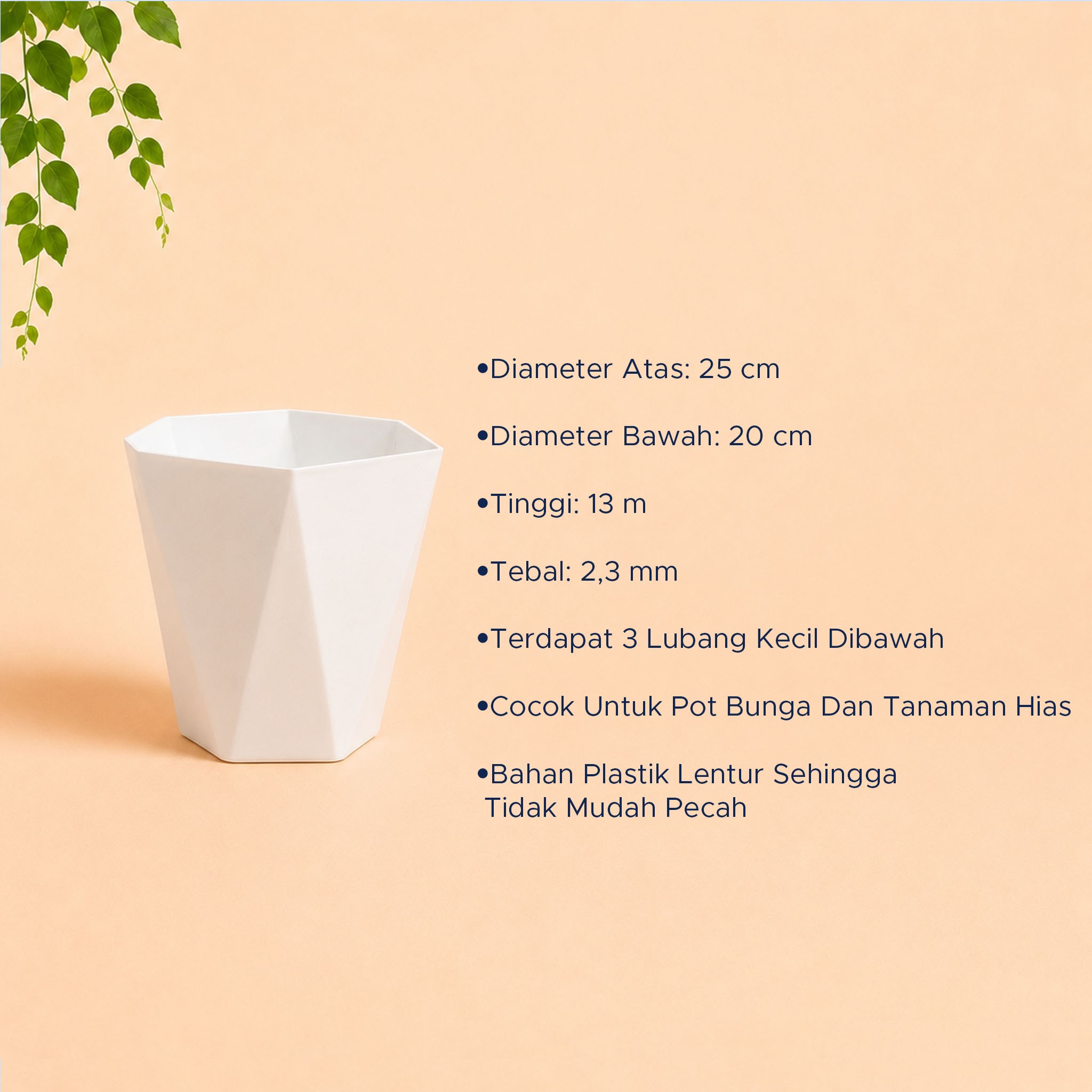 QUEEN KOI 25 POT TANAMAN Bulat Tumbuhan Hias Dekorasi Bunga Daun Diameter Atas 25 cm centi meter Putih - Gambar 4