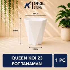 QUEEN KOI 23 POT TANAMAN Bulat Tumbuhan Hias Dekorasi Bunga Daun Diameter Atas 23 cm centi meter Putih