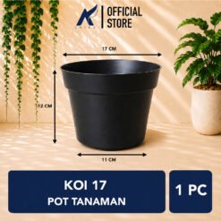 QUEEN KOI 17 POT TANAMAN Bulat Tumbuhan Hias Dekorasi Bunga Daun Diameter Atas 17 cm centi meter Hitam