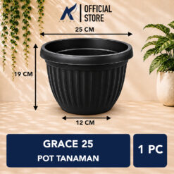 GRACE 25 POT TANAMAN Plastik Kuping Tumbuhan Hias Bunga Daun Kuping Diameter Atas 25cm Centi meter Hitam