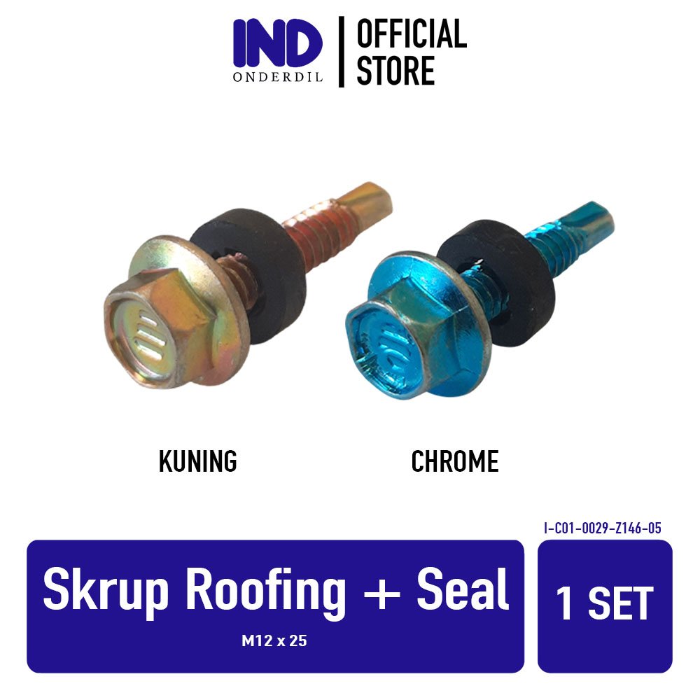 1 PC Skrup Roofing + Seal M12 x 25 Sekrup Baut Baud Baudd SDS Karet Drilling Dril Rufing Baja Ringan Atap 12mm x 25mm 12 25 mm m 12 m12x25 Kuning Emas Chrome
