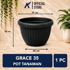 GRACE 35 POT TANAMAN Plastik Kuping Tumbuhan Hias Bunga Daun Diameter Atas 35cm Centi meter Hitam