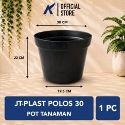 JT-PLAST POLOS 30 POT TANAMAN Bulat Tumbuhan Hias Bunga Daun dll Diameter Atas 30 cm centi meter Hitam