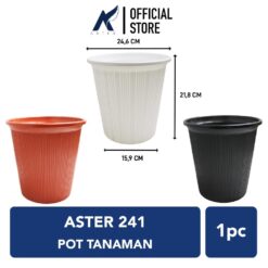BUDI JAYA PLASTIK POT ASTER 241 Tanaman Tumbuhan Bunga Tinggi Diameter 25 cm Hitam Putih Merah Bata