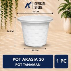 BUDI JAYA PLASTIK POT AKASIA 30 BJP Tanaman Motif Catur Putih Tumbuhan Bunga Diameter 30cm