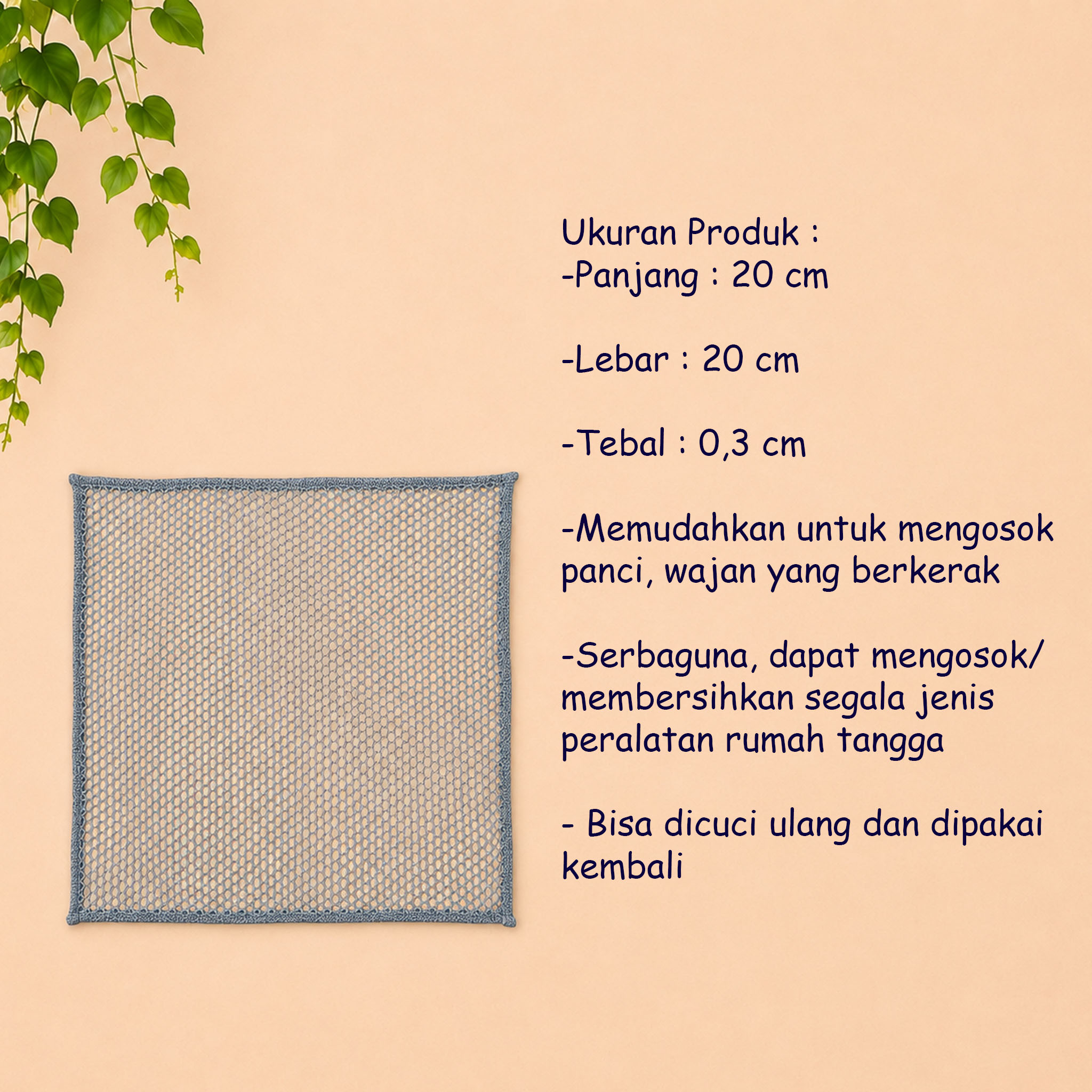 KAIN LAP DAPUR SERBAGUNA Kawat Halus Kain Piring Panci Cuci Anti Noda Baja Pembersih Kerak Silver 20 x 20 Cm Centi Meter Centimeter - Gambar 5
