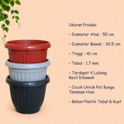 Glori Gloria 50 Pot Tanaman Plastik Hias Hitam Putih Merah Bata Diameter Atas 50 cm Centi meter - Gambar 4
