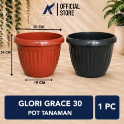 Glori Grace 30 Pot Tanaman Plastik Kuping Hias Hitam Merah Bata Diameter Atas 30 cm Centi meter