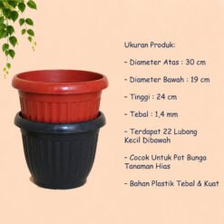 Glori Grace 30 Pot Tanaman Plastik Kuping Hias Hitam Merah Bata Diameter Atas 30 cm Centi meter - Gambar 4