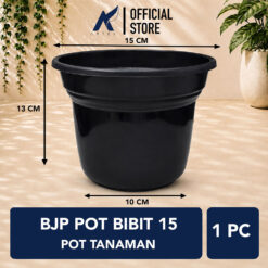 BJP POT BIBIT 15 POT TANAMAN Plastik Tumbuhan Hias Bunga Daun Hitam Diameter Atas 15 cm Centi meter