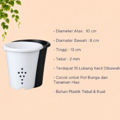Yogap Bulat 10 Pot Tanaman (YPB10) Plastik Tumbuhan Hias Bunga Daun Putih Hitam Diameter Atas 10 cm Centi meter - Gambar 4