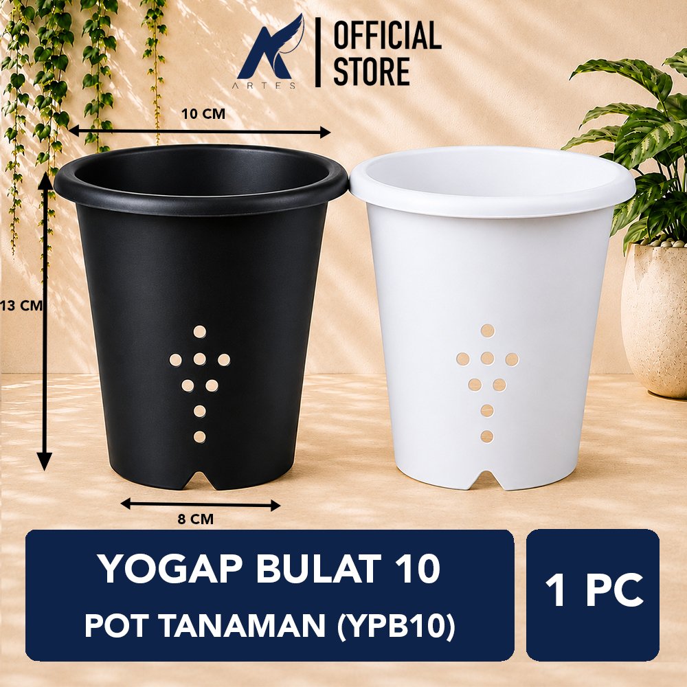 Yogap Bulat 10 Pot Tanaman (YPB10) Plastik Tumbuhan Hias Bunga Daun Putih Hitam Diameter Atas 10 cm Centi meter