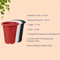 Yogap Bulat 13 Pot Tanaman (YPB13) Plastik Tumbuhan Hias Bunga Daun Putih Hitam merah Bata Diameter Atas 13 cm Centi meter - Gambar 4